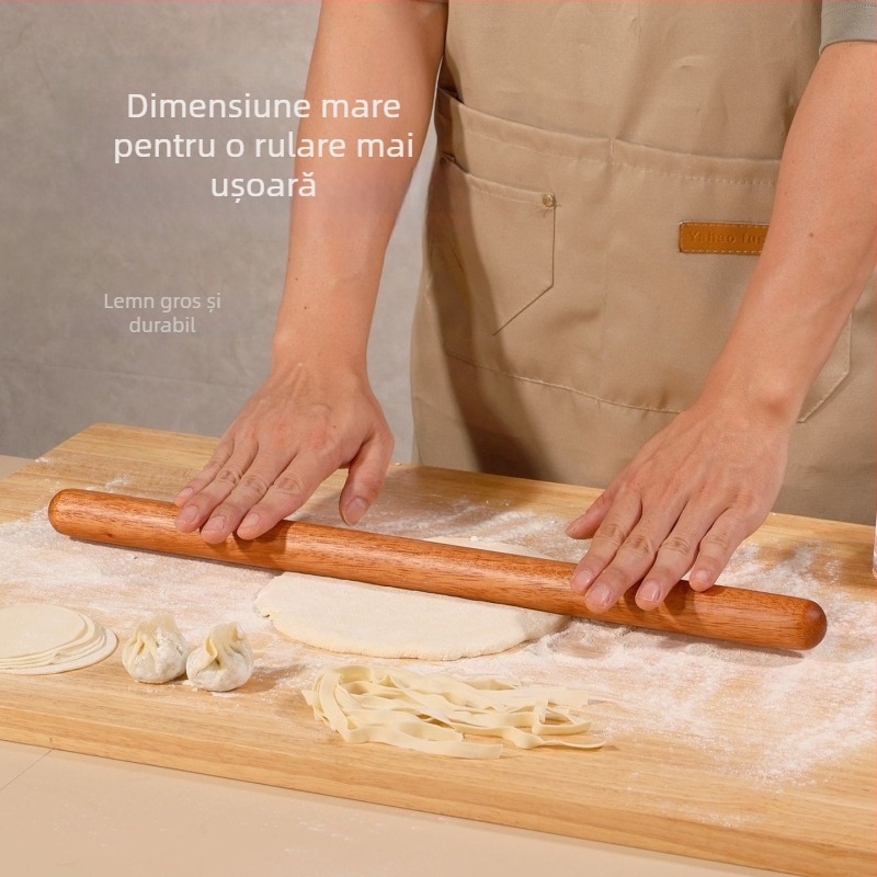Rulou din lemn natural din lemn roz-auriu, pentru uz casnic, lemn masiv, ne-lăcuit, inodor, neted, antiaderent, pentru întins aluat de dumplings și prăjituri