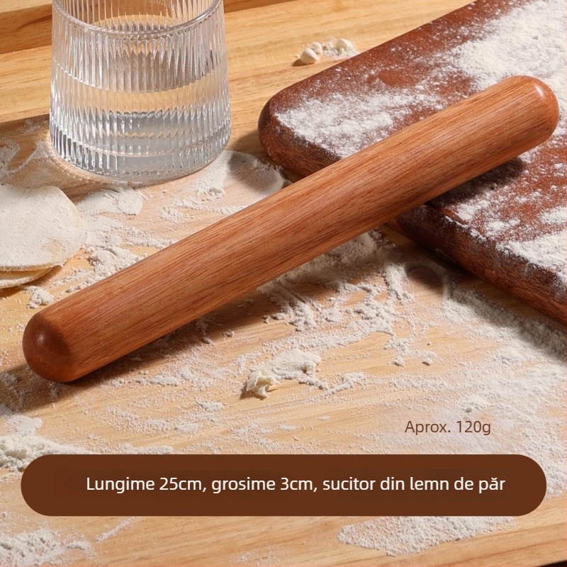 Rulou din lemn natural din lemn roz-auriu, pentru uz casnic, lemn masiv, ne-lăcuit, inodor, neted, antiaderent, pentru întins aluat de dumplings și prăjituri