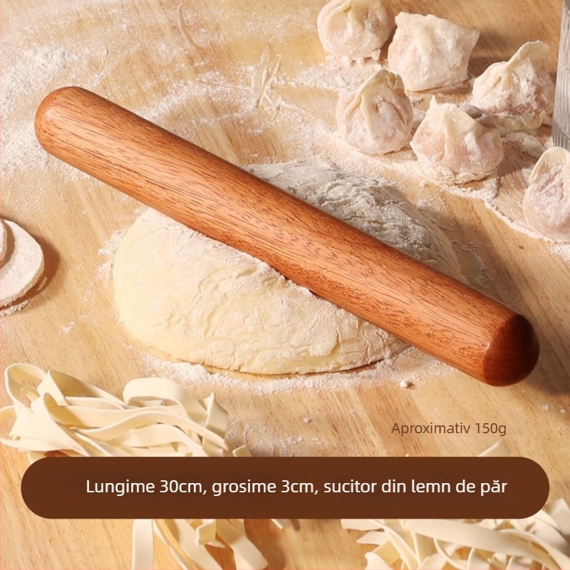 Rulou din lemn natural din lemn roz-auriu, pentru uz casnic, lemn masiv, ne-lăcuit, inodor, neted, antiaderent, pentru întins aluat de dumplings și prăjituri