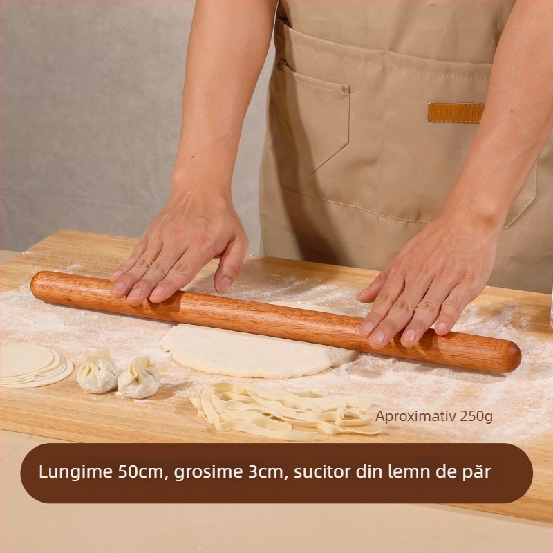 Rulou din lemn natural din lemn roz-auriu, pentru uz casnic, lemn masiv, ne-lăcuit, inodor, neted, antiaderent, pentru întins aluat de dumplings și prăjituri