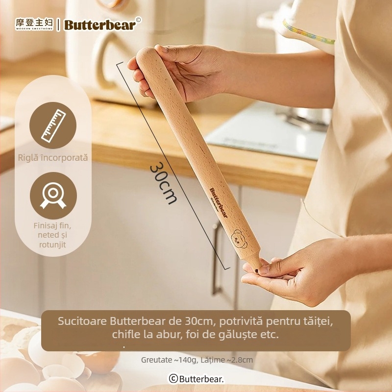 Modern Housewife & Butter Bear Rolă din lemn pentru aluat, pentru uz casnic, de calitate alimentară, foi de găluște