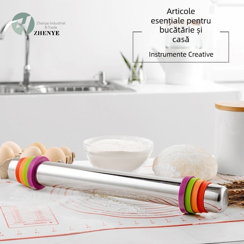 Rulou de aluat din oțel inoxidabil 430, cu grosime reglabilă și inel de silicon, fără îmbinări, design monobloc, multifuncțional