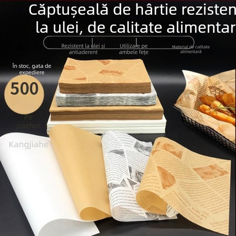 Hârtie anti-grăsime pentru gătit – hârtie de copt absorbantă, potrivită pentru cartofi prăjiți, burgeri și pâine