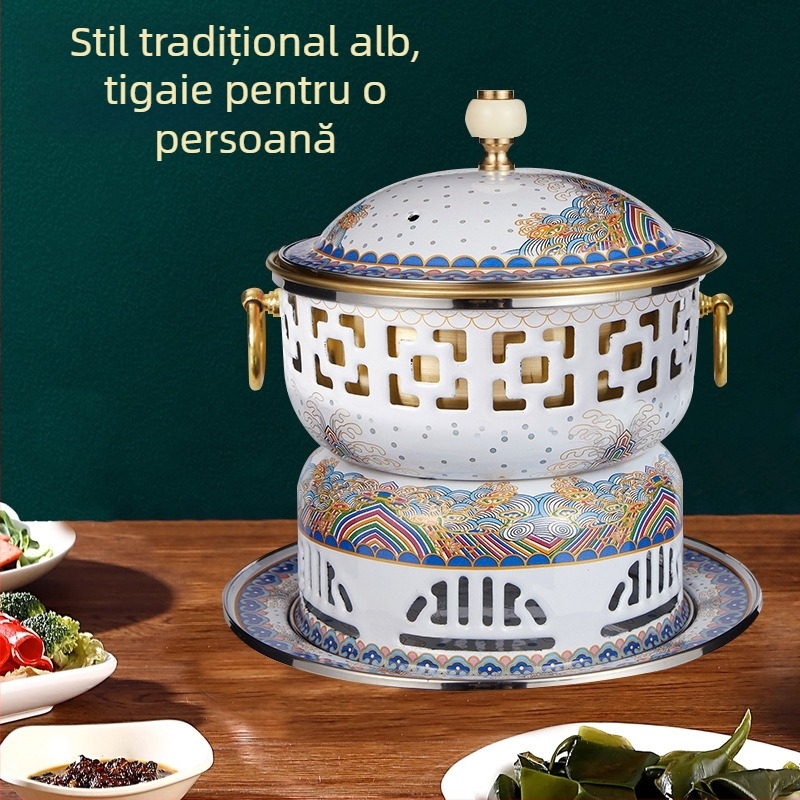 Oală de cupru cloisonné cu corp emailat, cupru pur îngroșat, arzător cu alcool pentru o persoană, design cu două compartimente, rață mandarină, 2,1–4 L