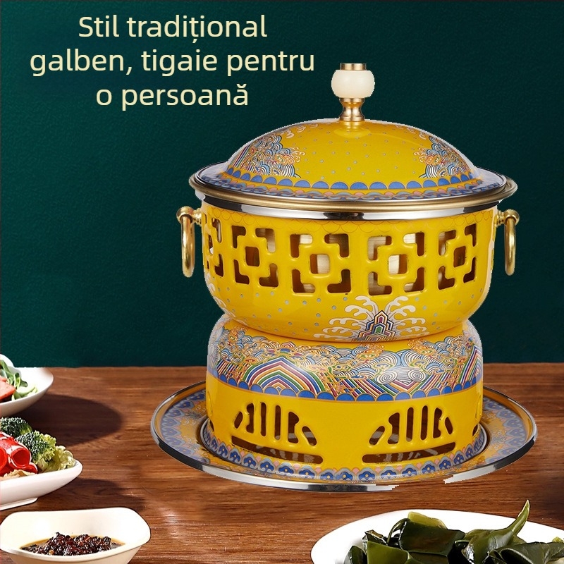 Oală de cupru cloisonné cu corp emailat, cupru pur îngroșat, arzător cu alcool pentru o persoană, design cu două compartimente, rață mandarină, 2,1–4 L