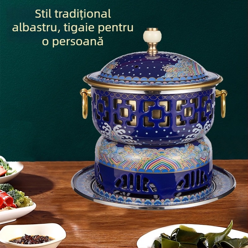 Oală de cupru cloisonné cu corp emailat, cupru pur îngroșat, arzător cu alcool pentru o persoană, design cu două compartimente, rață mandarină, 2,1–4 L