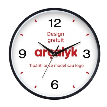 Ceas de perete rotund cu logo personalizat - ceas DIY, carcasa din plastic, mișcare quartz