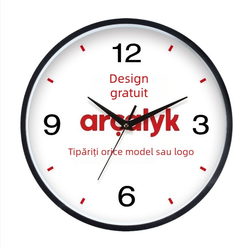 Ceas de perete rotund cu logo personalizat - ceas DIY, carcasa din plastic, mișcare quartz