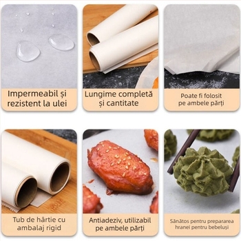 Hârtie siliconică pentru gătit, pergament îngroșat pentru cuptor și grătar, coacere pâine și prăjituri, absorbant de ulei, calitate alimentară