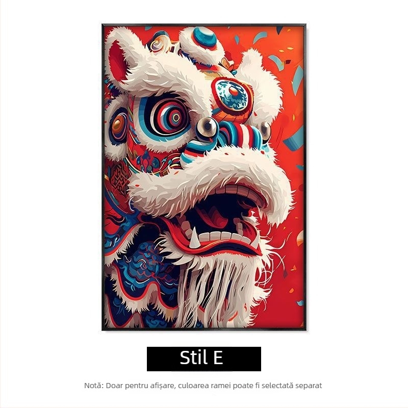 Dansul Leului Chinezesc pentru Anul Nou – tablou decorativ suspendat pentru sufragerie și hol, stil chinezesc