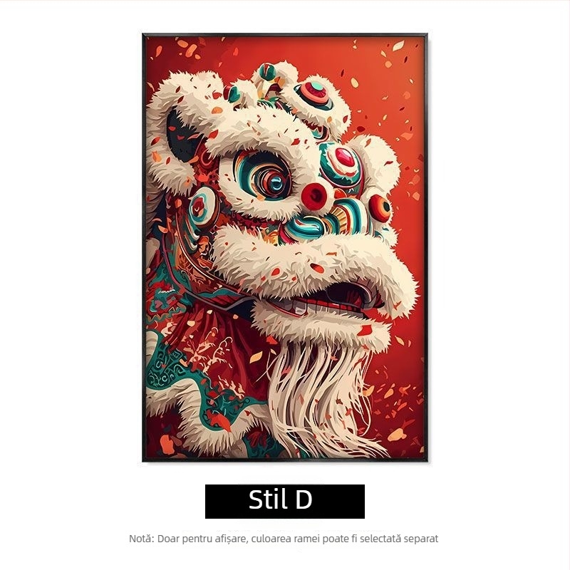 Dansul Leului Chinezesc pentru Anul Nou – tablou decorativ suspendat pentru sufragerie și hol, stil chinezesc