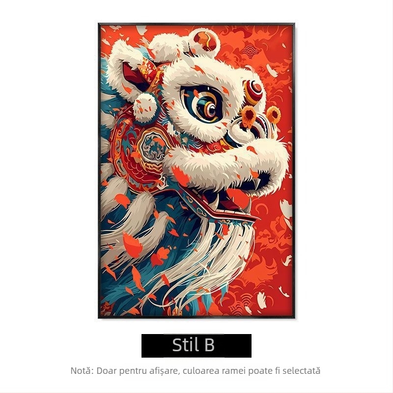 Dansul Leului Chinezesc pentru Anul Nou – tablou decorativ suspendat pentru sufragerie și hol, stil chinezesc