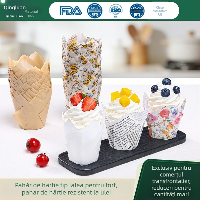 Forma de brioșe din hârtie cu model de lalea, rezistente la temperaturi înalte, hârtie antiulei