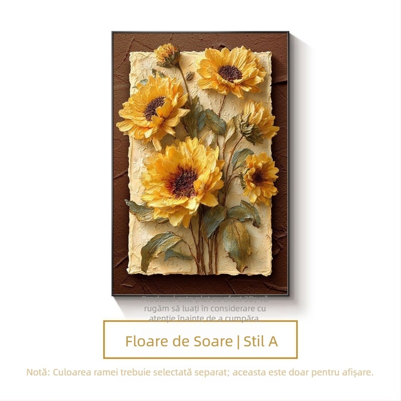 Tablou decorativ cu floarea-soarelui în stil franțuzesc pentru living, fundal crem vintage pentru canapea, tablou de perete pentru hol