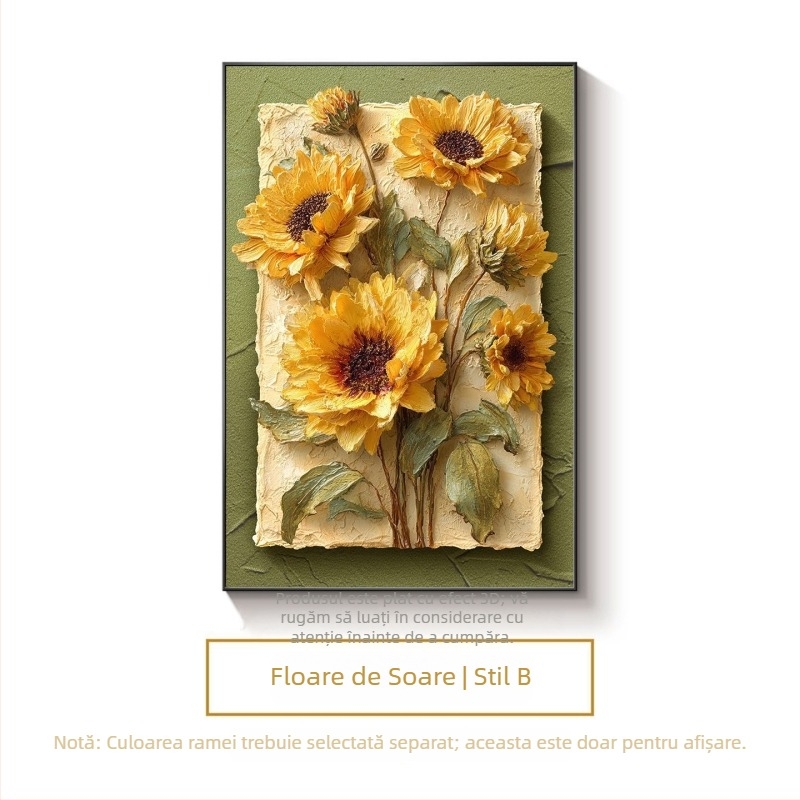 Tablou decorativ cu floarea-soarelui în stil franțuzesc pentru living, fundal crem vintage pentru canapea, tablou de perete pentru hol
