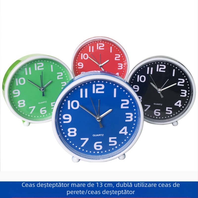 Ceas de alarmă rotund din plastic, 5 inchi, montat pe perete sau pe birou, pentru dormitor sau noptiere, personalizare cu logo, funcționare silențioasă