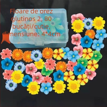 Decorațiuni comestibile din hârtie de orez lipicioasă pentru prăjituri — motive cu flori, cutie de decor pentru coacere