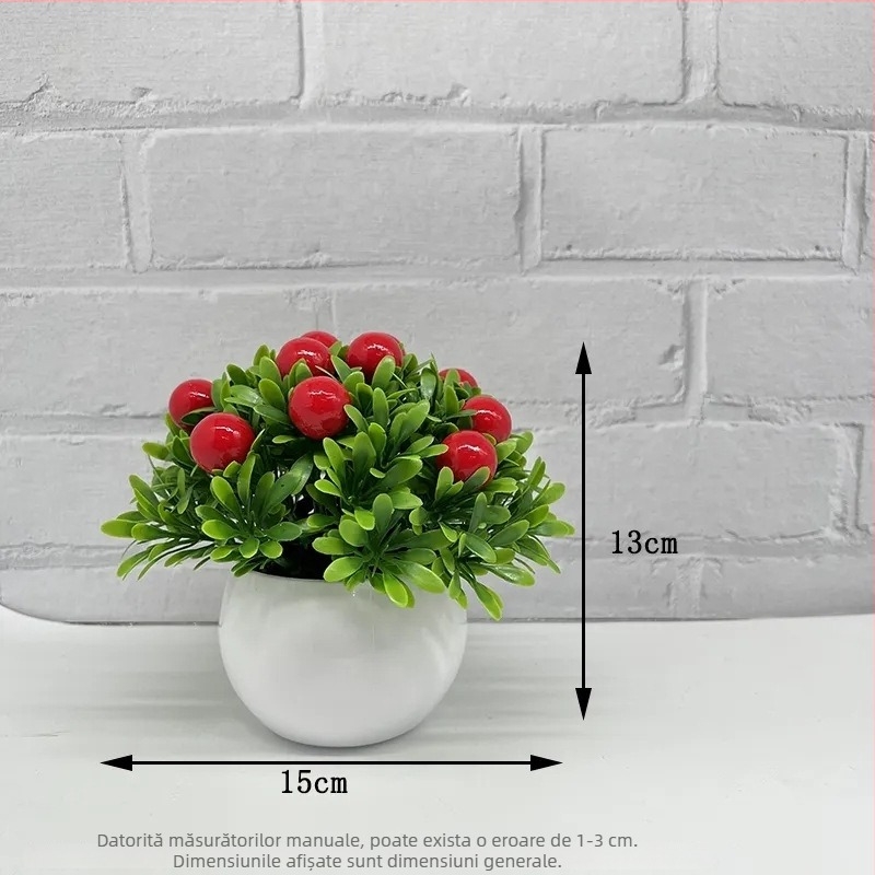 Floare artificială, plantă mică în ghiveci – decor de birou și living, bonsai.