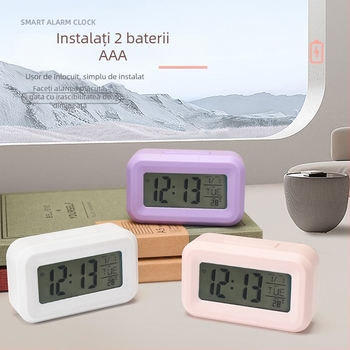 Ceas de birou mini cu afișaj digital, ceas electronic mic, alimentat cu baterii, iluminare la atingere