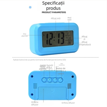 Ceas de birou mini cu afișaj digital, ceas electronic mic, alimentat cu baterii, iluminare la atingere