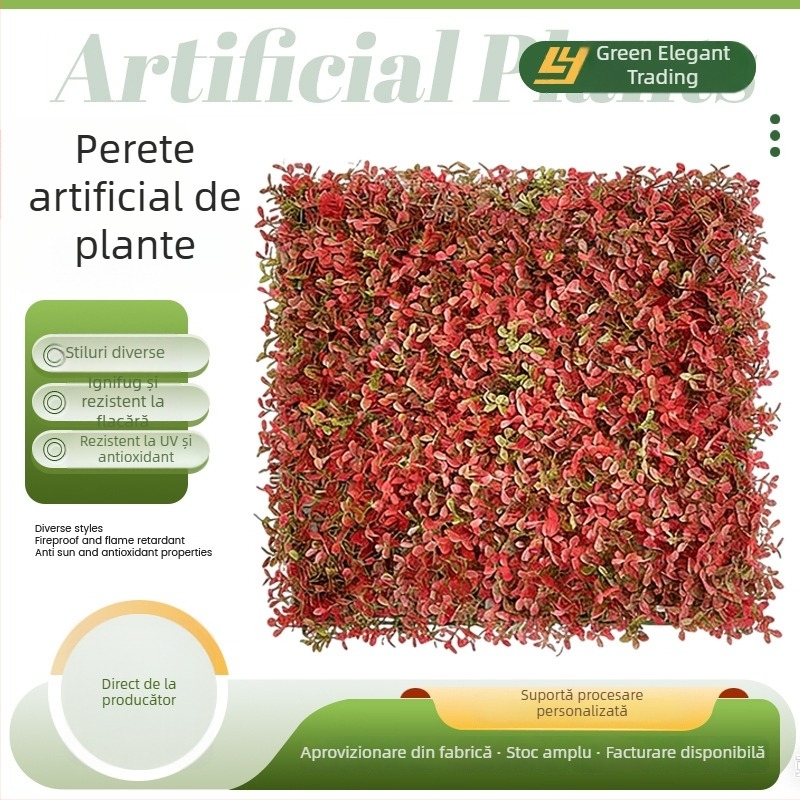 Perete vegetal artificial UV-rezistent cu panou Boxwood și fundal gazon – decor