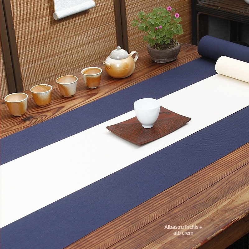 Față de masă solidă, impermeabilă, pictată manual în stil Zen chinezesc, lungime extinsă, design minimalist modern, rezistentă la temperaturi înalte