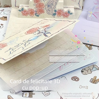Card de felicitare 3D cu trandafir și fluture – card pliabil, formă neobișnuită