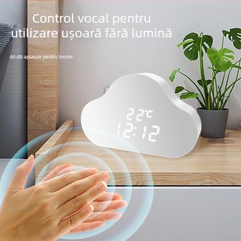 Ceas LED digital inteligent, funcționare silențioasă, iluminare nocturnă, ceas de birou din lemn cu afișaj de timp, design modern minimalist.