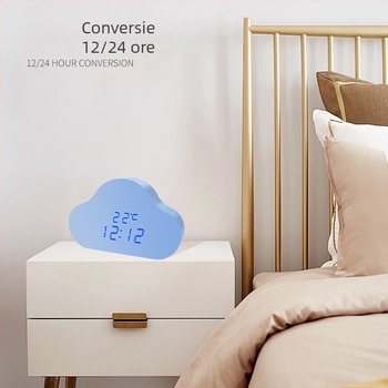 Ceas LED digital inteligent, funcționare silențioasă, iluminare nocturnă, ceas de birou din lemn cu afișaj de timp, design modern minimalist.