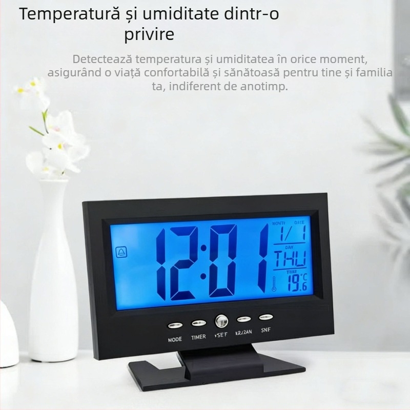 Ceas LCD multifuncțional cu iluminare de fundal, ceas meteorologic în formă de televizor, ceas de birou pentru birou și casă, ceas digital 8082