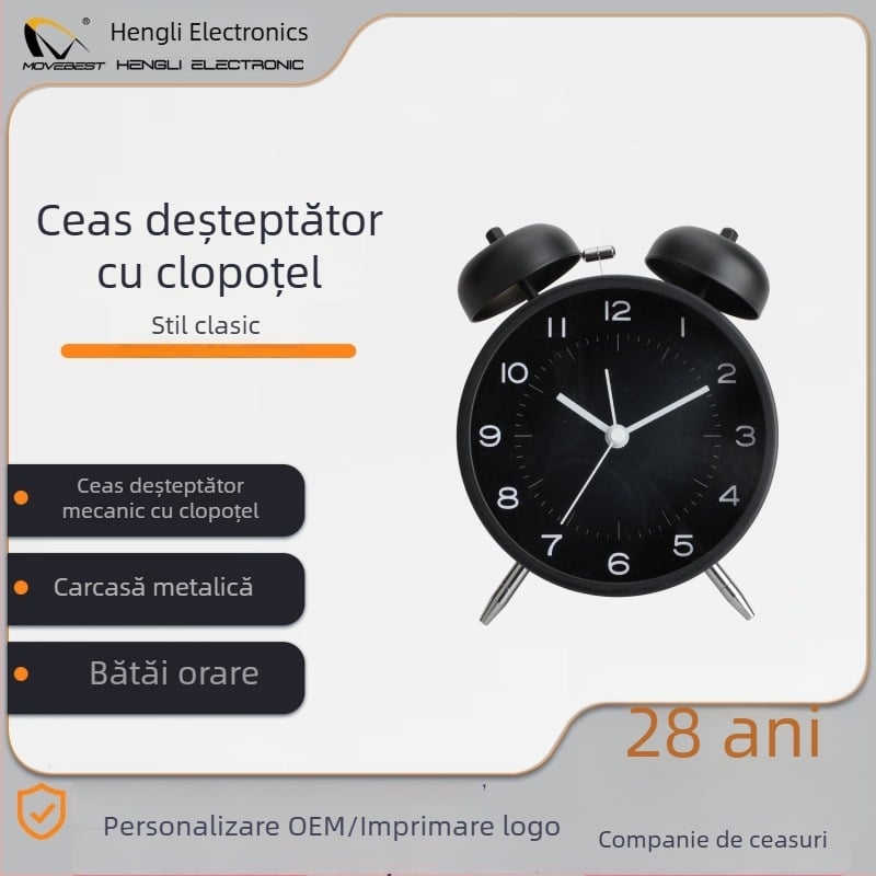 Ceas de alarmă pentru copii, sonerie puternică, funcționare silențioasă, ceas mic pentru noptiere