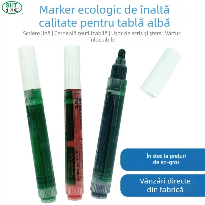 Marker pentru tablă albă care șterge fără urme, marker pentru tablă verde, marker reîncărcabil pentru predare, cerneală lichidă cu capacitate mare, pe bază de apă