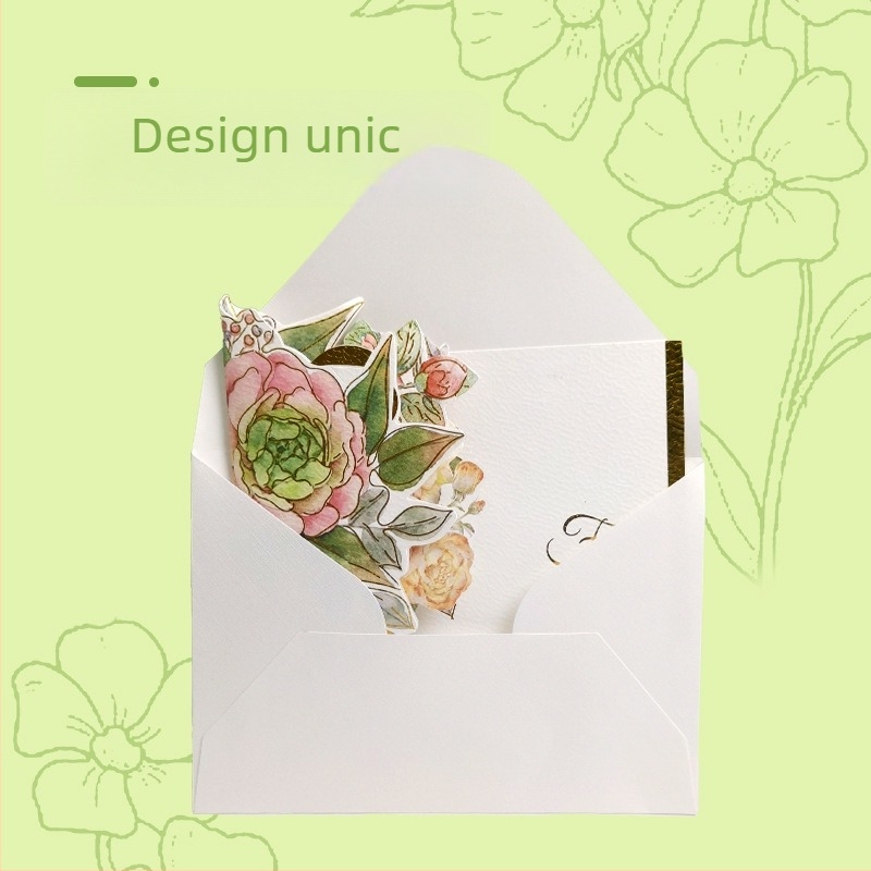 Felicitare 3D cu flori, cu folie de aur, card pliabil de lux, urări universale