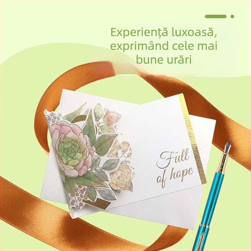 Felicitare 3D cu flori, cu folie de aur, card pliabil de lux, urări universale
