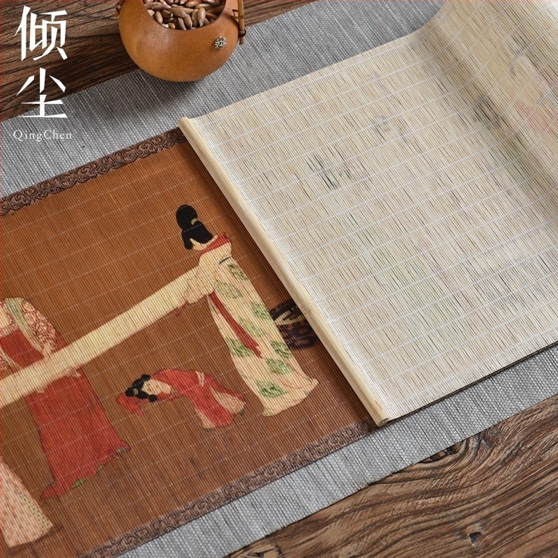 Covoraș Zen din bambus, țesătură în stil chinezesc antic, covoraș pentru infuzare uscată, covoraș pentru masă de ceai, runner de masă și motiv decorativ