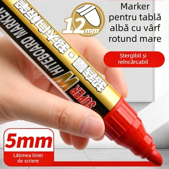 Marker uriaș pentru tablă albă, ștergător, pe bază de apă, negru pentru profesori, non-toxic, roșu pentru copii