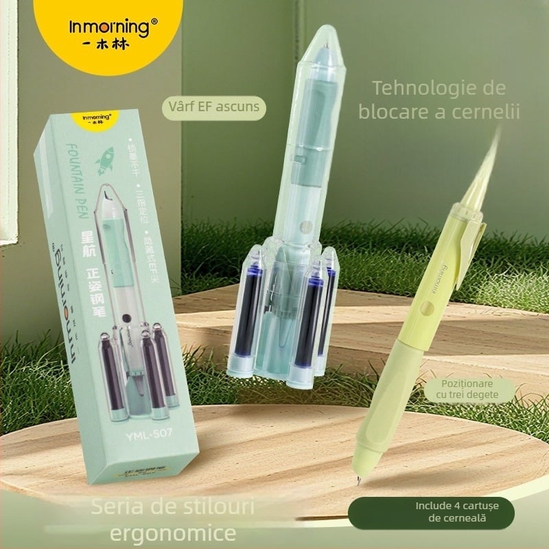 Stilou Yimulin pentru corectarea posturii, design elegant, scriere fluidă, cerneală cu uscare rapidă, mecanism de apăsare, cartușe de cerneală înlocuibile, set stilou