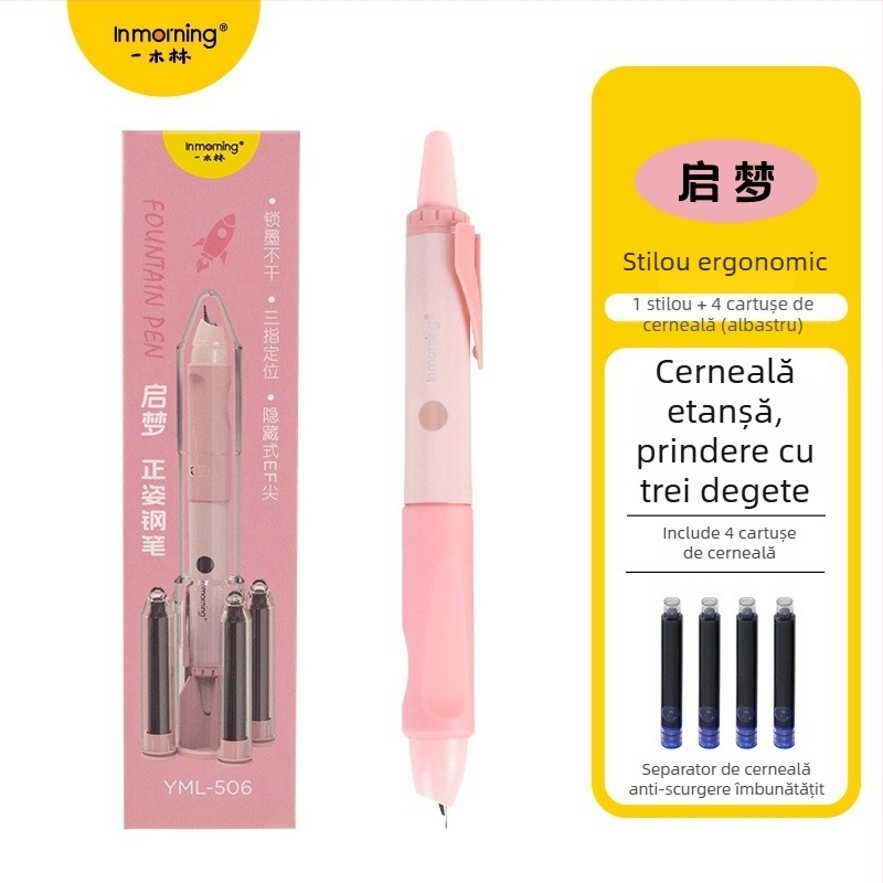 Stilou Yimulin pentru corectarea posturii, design elegant, scriere fluidă, cerneală cu uscare rapidă, mecanism de apăsare, cartușe de cerneală înlocuibile, set stilou