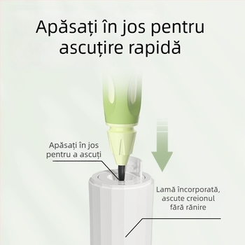 Ascuțitor semi-automat pentru creioane, diametru mare 3.0–3.15 mm, mic, portabil, păstrează mâinile curate.