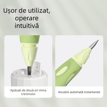 Ascuțitor semi-automat pentru creioane, diametru mare 3.0–3.15 mm, mic, portabil, păstrează mâinile curate.