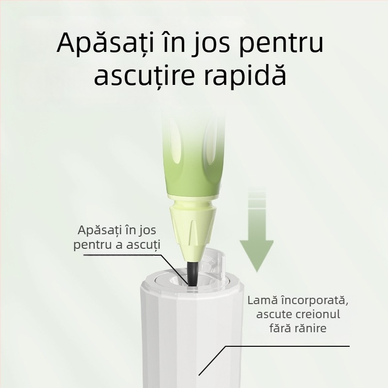 Ascuțitor semi-automat pentru creioane, diametru mare 3.0–3.15 mm, mic, portabil, păstrează mâinile curate.