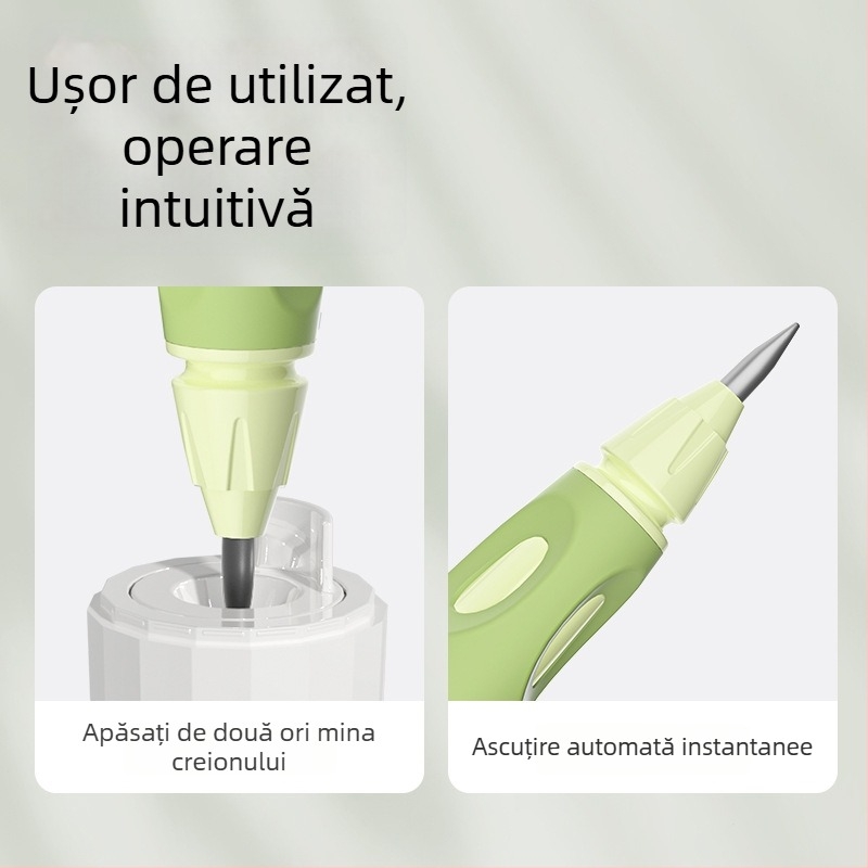 Ascuțitor semi-automat pentru creioane, diametru mare 3.0–3.15 mm, mic, portabil, păstrează mâinile curate.