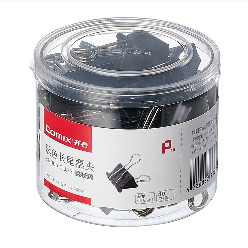 Qixin B3629 Suport pentru bilete negru cu coadă lungă, 5#, 19 mm, 40 buc./tubă