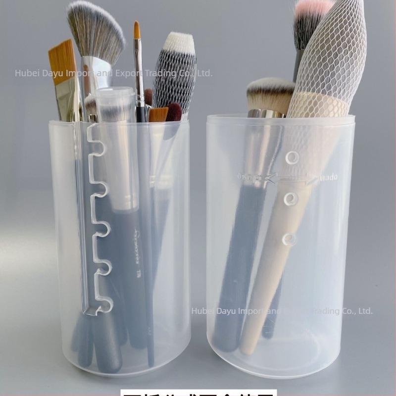 Organizator transparent minimalist pentru pensule de machiaj și pixuri, cu capac, protejat de praf
