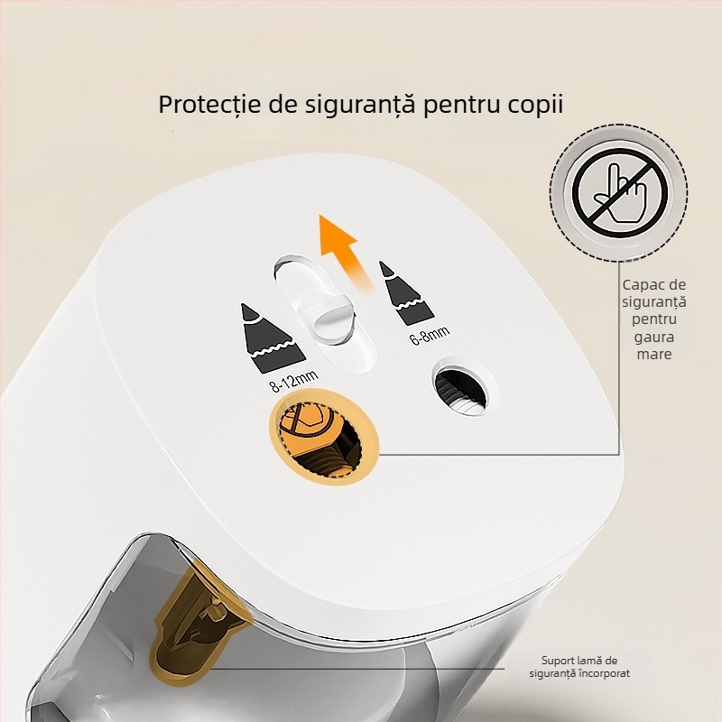 Ascuțitor electric de creioane cu două găuri pentru grosimi diferite, automat, alimentat cu baterii, model 8319