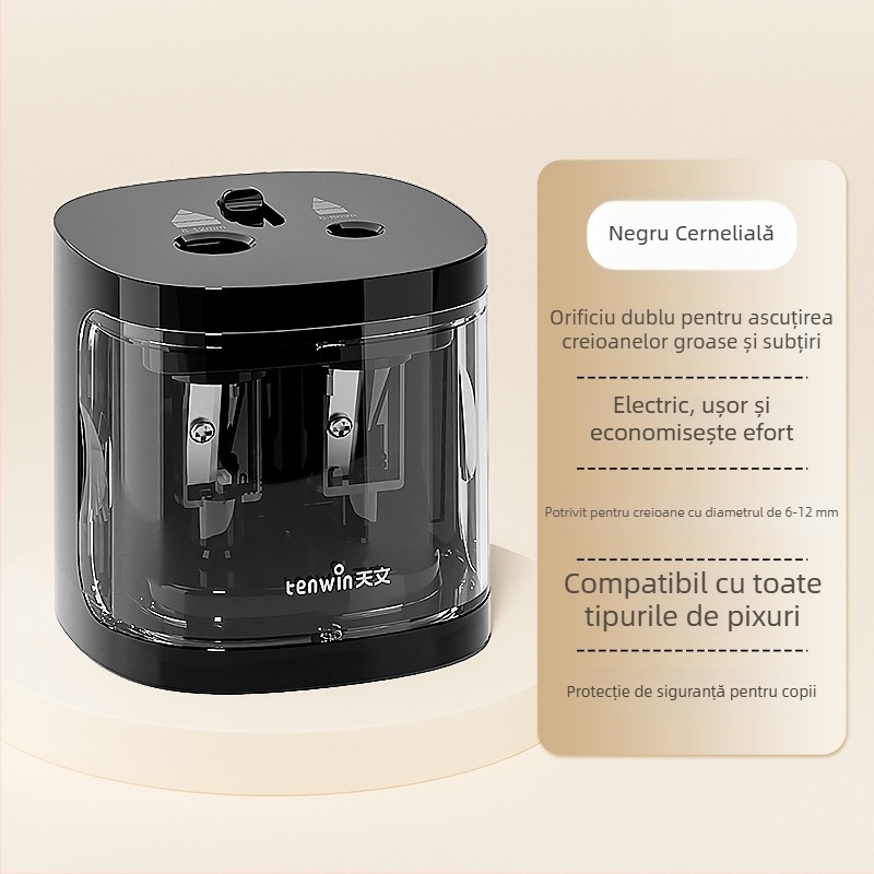 Ascuțitor electric de creioane cu două găuri pentru grosimi diferite, automat, alimentat cu baterii, model 8319