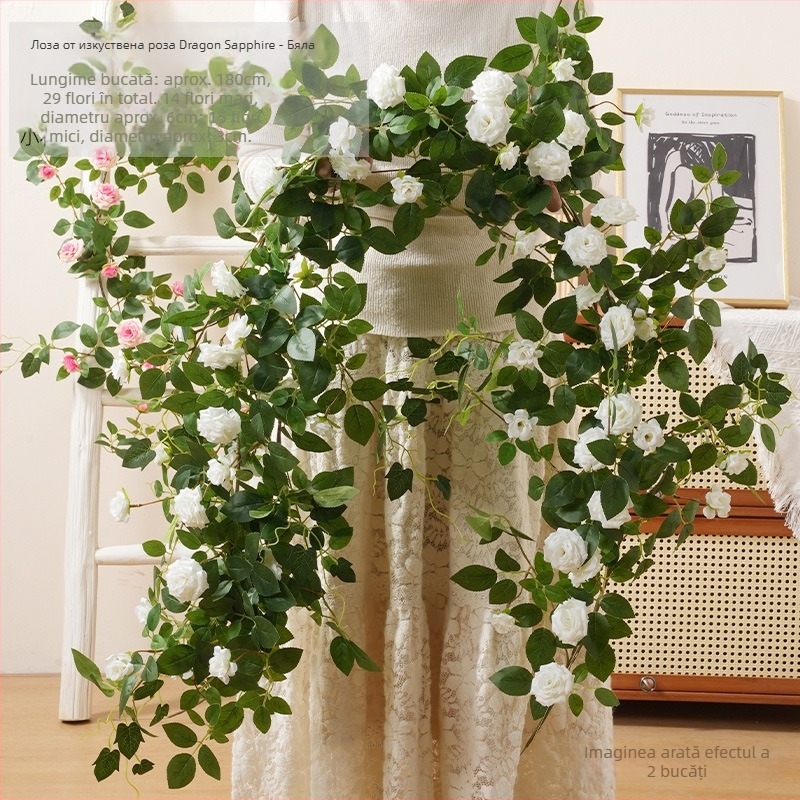 Viță artificială cu trandafiri roz pentru decorarea conductelor de aer condiționat, plantă viță din plastic pentru tavan și pereți