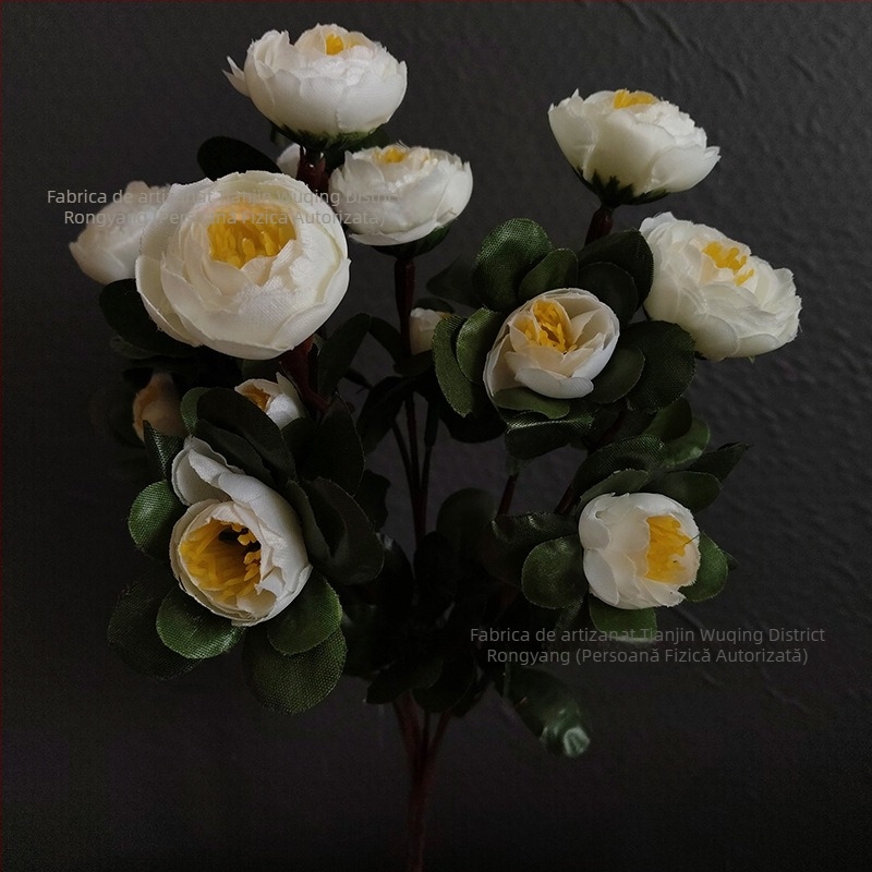 Buchet artificial de camellii, 18 capete, aranjament cu mai multe tulpini pentru nuntă și decor de casă