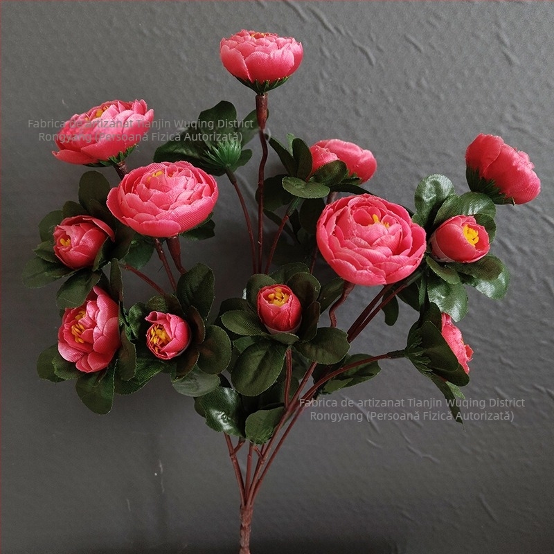 Buchet artificial de camellii, 18 capete, aranjament cu mai multe tulpini pentru nuntă și decor de casă