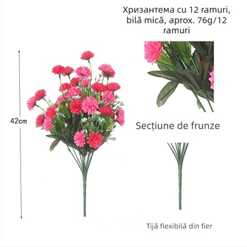 Buchet de flori artificiale cu 12 capete de crizanteme, aspect mic sferic, pentru nunți și fotografii.